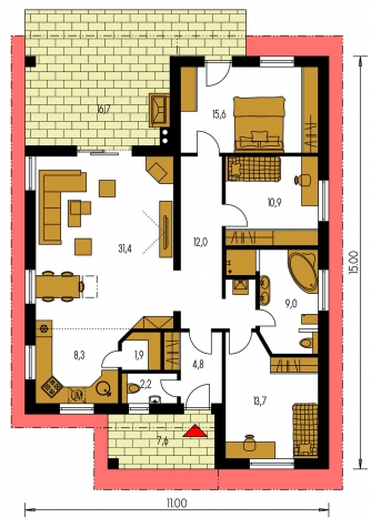 Grundriss des Erdgeschosses - BUNGALOW 113